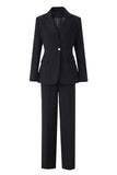 Peaked Lapel 3 Piece Black Single Buckle Women Suits