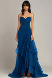 Strapless Mermaid Ruched Ruffled Long Formal Dress