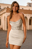 Blush Strapless Corset Short Bodycon Graduation Dress with Sequins