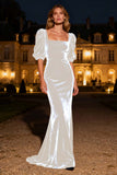 Half Sleeve Mermaid Navy Velvet Formal Dress
