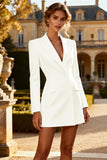 White Peaked Lapel Long Sleeve Smart Casual Dress