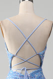 Sparkly Light Blue Mermaid Sequins Long Prom Dress with Slit