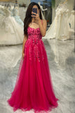 Spaghetti Straps Tulle A Line Prom Dress with Appliques