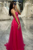 Spaghetti Straps Tulle A Line Prom Dress with Appliques