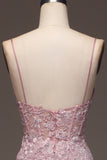 Glitter Mermaid Blush Spaghetti Straps Long Prom Dress with Beading