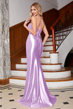 Stunning Mermaid Spaghetti Straps Fuchsia Corset Prom Dress with Split Front