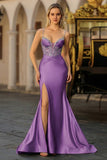 Sparkly Mermaid Satin Corset Dusty Blue Prom Dress