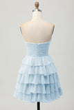 Yellow Strapless A Line Tiered Short Prom Dress with Bow