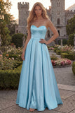 Burgundy Strapless A Line Satin Long Prom Dress