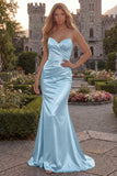 Sweetheart Mermaid Burgundy Ruched Satin Long Prom Dress