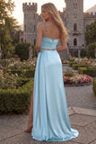 One Shoulder Burgundy Beaded Mermaid Long Prom Dress with Slit
