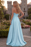 Burgundy Strapless A Line Satin Long Prom Dress