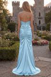 Sweetheart Burgundy Mermaid Ruched Long Prom Dress with Slit