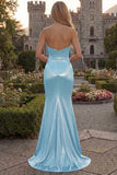 Sweetheart Mermaid Burgundy Ruched Satin Long Prom Dress