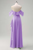 Light Green Sheath Strapless Chiffon Floor Length Bridesmaid Dress with Ruffle Slit