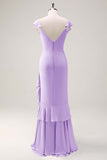 Dusty Sage Sheath V Neck Chiffon Long Bridesmaid Dress with Ruffles