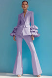 Blue 2-Piece Notched Lapel Women Suits With Ruffles