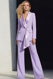 Pink Slim Fit Peaked Lapel 2 Piece Women Suits