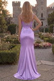Burgundy Mermaid Spaghetti Straps Satin Long Prom Dress