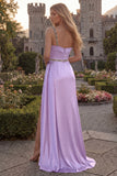 One Shoulder Burgundy Beaded Mermaid Long Prom Dress with Slit