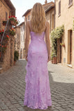 Blush Ruffled Appliqued Long Prom Dress with Slit