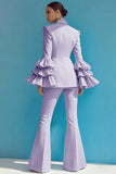Blue 2-Piece Notched Lapel Women Suits With Ruffles