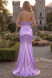 Sweetheart Mermaid Burgundy Ruched Satin Long Prom Dress