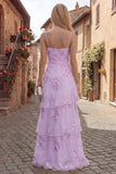 Yellow Tiered A Line Appliqued Maxi Prom Dress