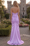 Sweetheart Burgundy Mermaid Ruched Long Prom Dress with Slit