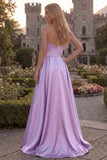 Burgundy Strapless A Line Satin Long Prom Dress