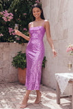 Sparkly Sheath Gold Spaghetti Straps Midi Dress