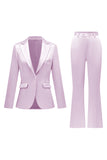 Candy Pink 2 Piece Peak Lapel Satin Slim Fit Women Suit