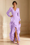 Mermaid Purple V-Neck Mother of the Bride Dress With Ruffles