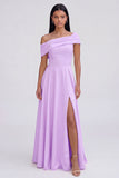 One shoulder Yellow A Line Wedding Guest Dress with Slit