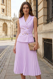 Peaked Lapel A Line 2 Piece Ivory Work Dress with Belt