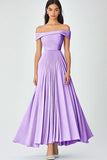 Off the Shoulder Sky Blue A Line Ruched Chiffon Formal Dress