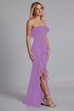 Black Off the Shoulder Ruffled Long Formal Dress with Slit