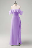 Light Green Sheath Strapless Chiffon Floor Length Bridesmaid Dress with Ruffle Slit