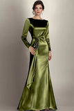 Black Mermaid Long Sleeves Satin Ruched Long Mother of the Bride Dress