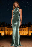 Halter Velvet Purple Long Formal Dress