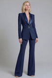 Shawl Lapel 2 Piece Grey Green Slim Fit Women Suits