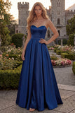 Burgundy Strapless A Line Satin Long Prom Dress