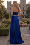 One Shoulder Burgundy Beaded Mermaid Long Prom Dress with Slit