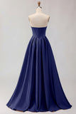 Golden A Line Corset Sweetheart Long Prom Dress