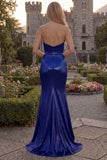 Sweetheart Mermaid Burgundy Ruched Satin Long Prom Dress