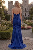 Sweetheart Burgundy Mermaid Ruched Long Prom Dress with Slit