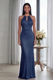 Halter Sky Blue Cut Out Mermaid Evening Dress