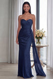 Black Strapless Ruched Evening Dress with Streamer