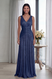 Ruched Dusty Rose A Line V Neck Evening Dress