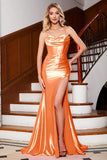 Stunning Mermaid Spaghetti Straps Fuchsia Corset Prom Dress with Split Front
